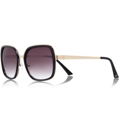 Gold tone black inlay oversized sunglasses